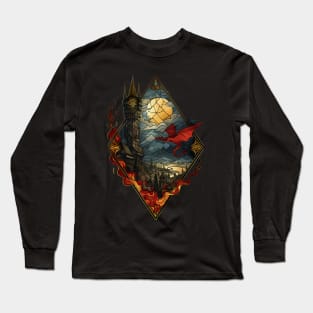 The Dragon's Rage - Diamond Frame - Stained Glass - Fantasy Long Sleeve T-Shirt